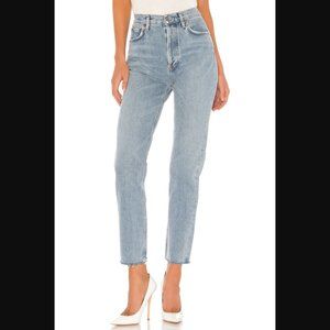 AGOLDE Remy High Rise Straight Jean Renewable Light Wash Raw Hem Womens Size 24